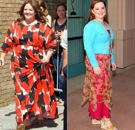 Before and after weight-loss picture of Melissa McCarthy.